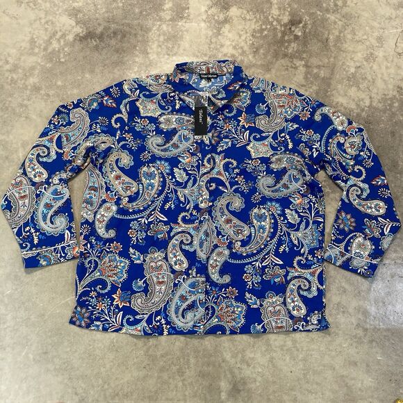 Tolani Collection Blouse Womens Large Blue Multicolor Floral Button Up - Picture 1 of 10